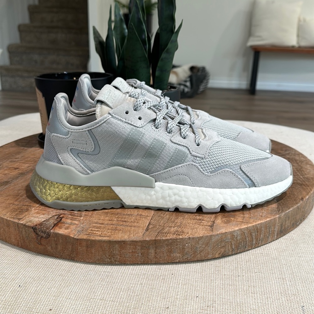Adidas Nite Jogger Grey White Gold Men’s size 11